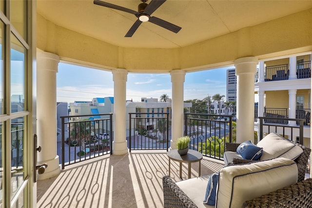 balcony with ceiling fan