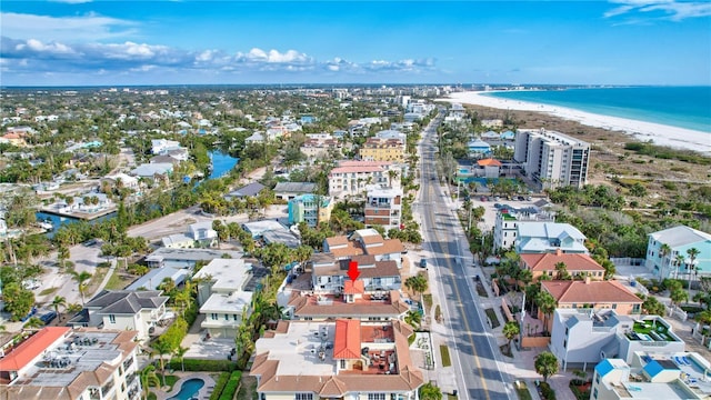 aerial view with a beach view and a water view