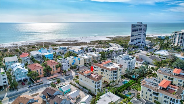 aerial view with a beach view and a water view