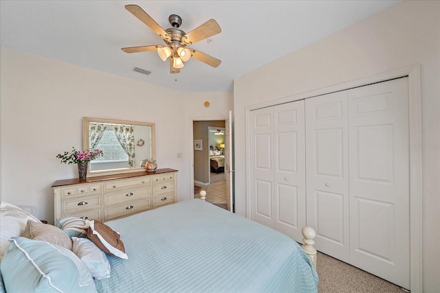 bedroom with a closet and ceiling fan