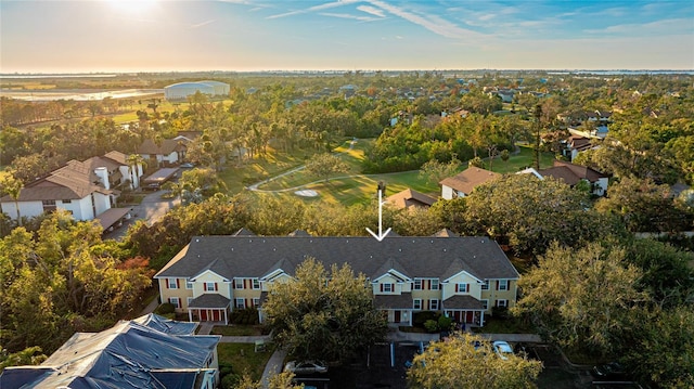 view of aerial view at dusk