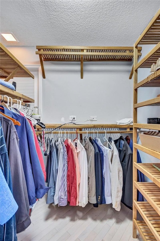 walk in closet with hardwood / wood-style floors