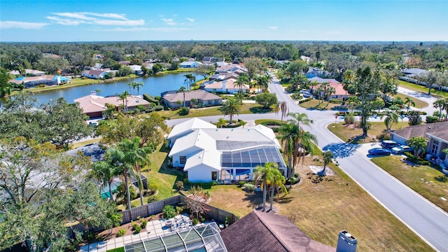 aerial view featuring a water view