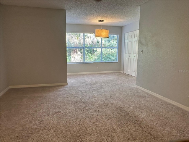 empty room with carpet floors and a textured ceiling