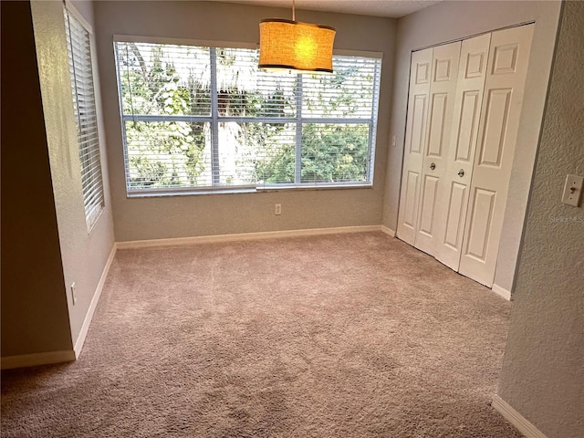 unfurnished bedroom featuring carpet flooring and a closet