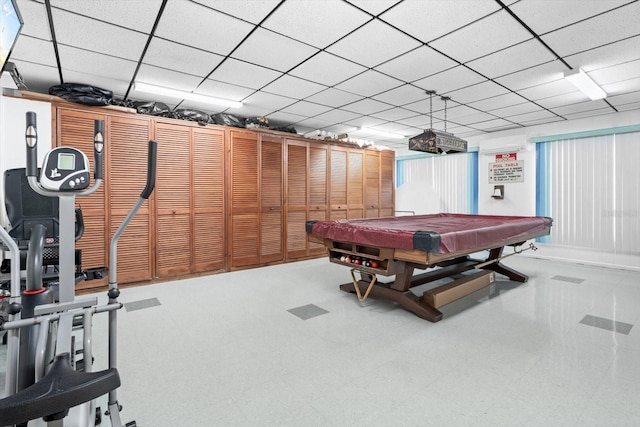 game room featuring a drop ceiling and billiards