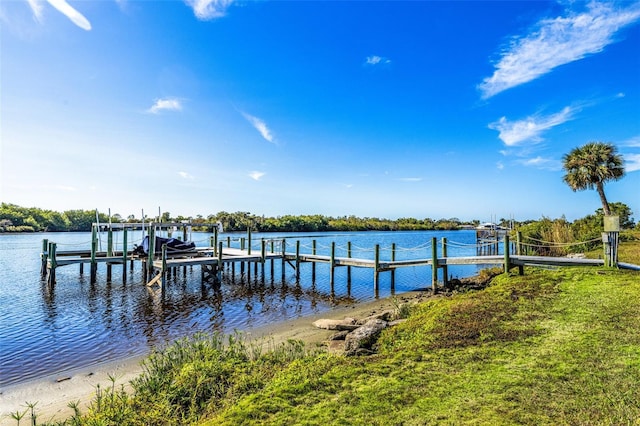 view of dock with a water view