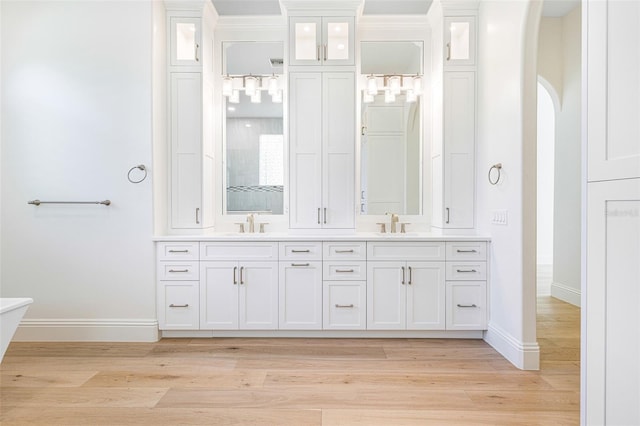 bathroom with hardwood / wood-style flooring and vanity