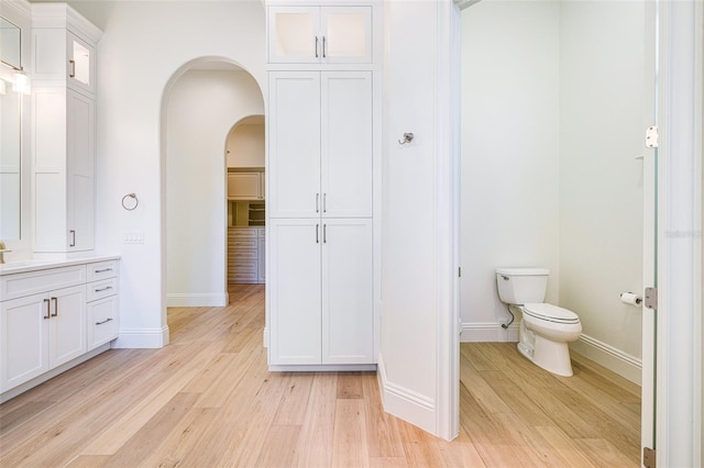 bathroom featuring vanity, hardwood / wood-style floors, and toilet