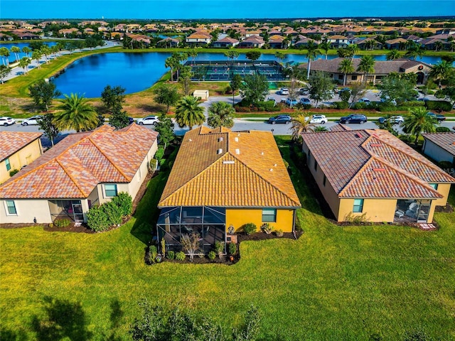 aerial view with a water view