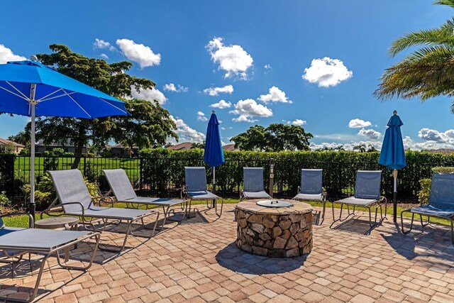 view of patio featuring an outdoor fire pit