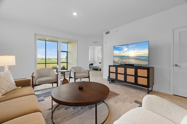 living room featuring light tile patterned floors