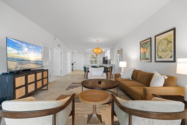 living room with light tile patterned floors