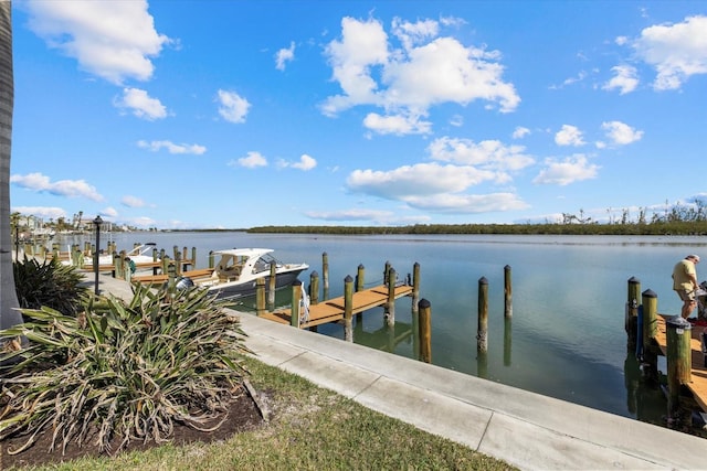 view of dock with a water view