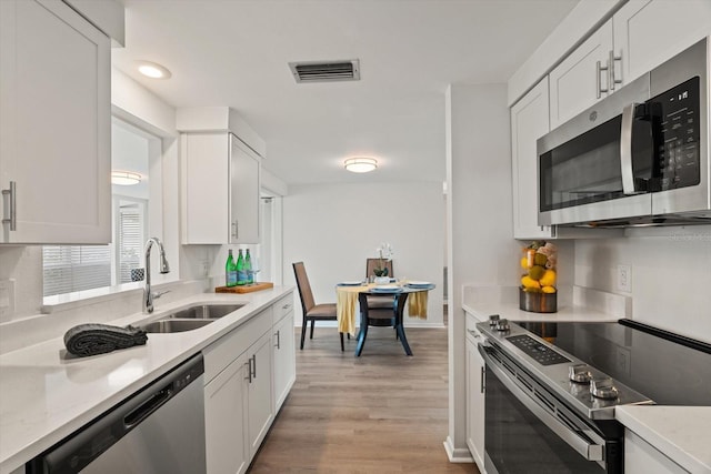 kitchen featuring appliances with stainless steel finishes, sink, and white cabinets