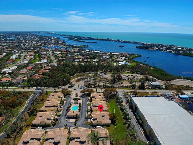 bird's eye view featuring a water view