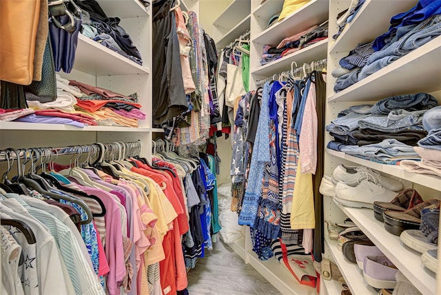 walk in closet featuring parquet flooring