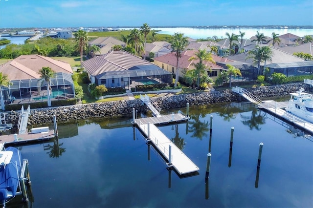 bird's eye view featuring a water view