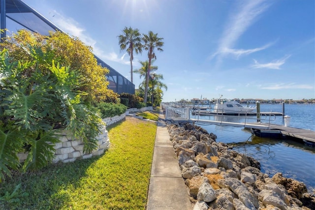 view of dock with a water view