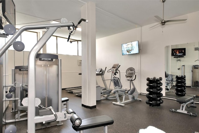 exercise room featuring ceiling fan