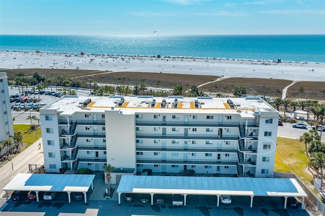 aerial view featuring a beach view and a water view