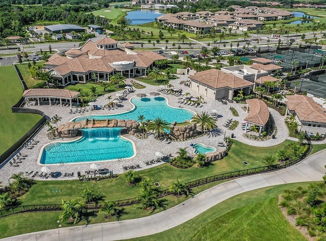 aerial view with a water view