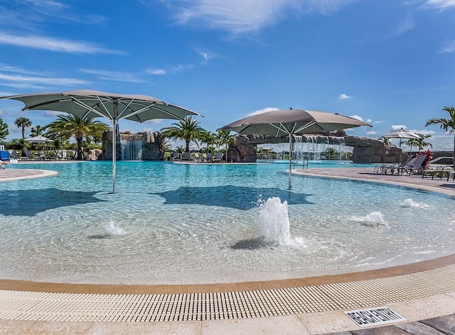 view of pool featuring pool water feature