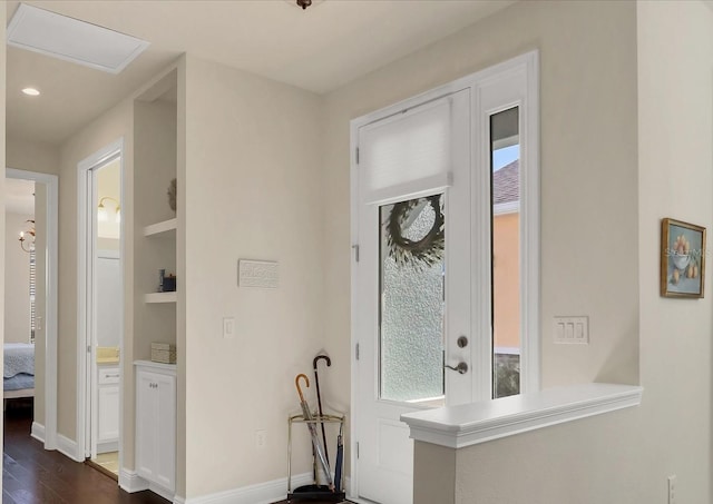 foyer entrance featuring dark wood-type flooring