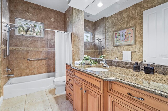 7460 Monte Verde, Sarasota, FL 34238 - bathroom featuring tile patterned floors, vanity, toilet, and shower / bath combination with curtain