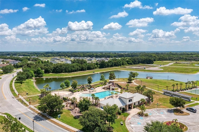 bird's eye view featuring a water view