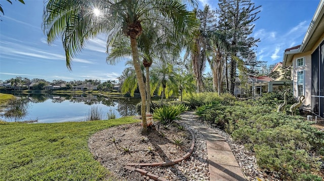 view of yard with a water view