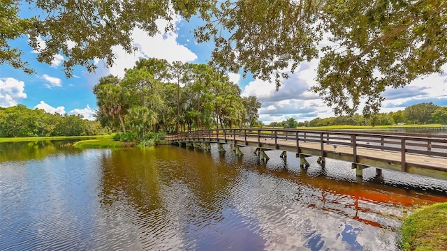 dock area with a water view