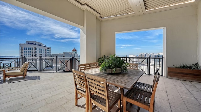 view of patio featuring a water view