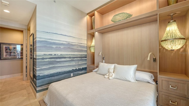 bedroom featuring light tile patterned floors