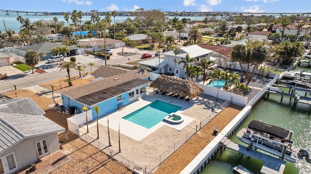 aerial view with a water view