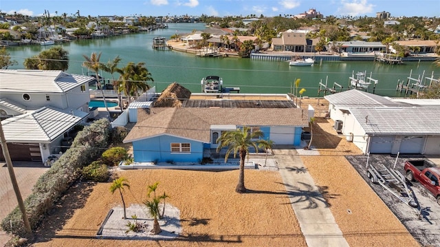 aerial view with a water view