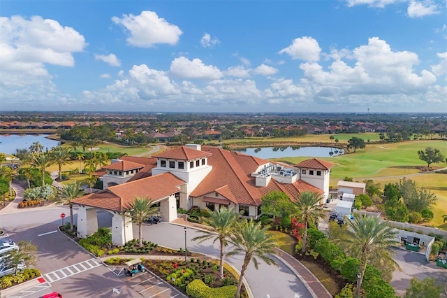 aerial view with a water view