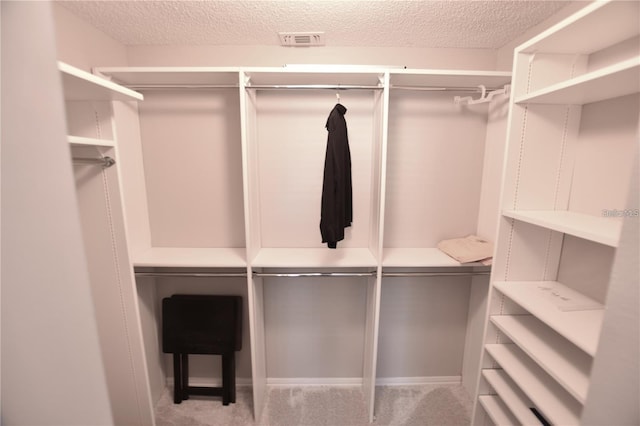 walk in closet featuring carpet flooring