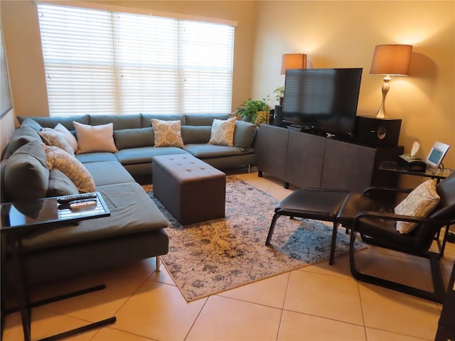 living room featuring light tile patterned floors