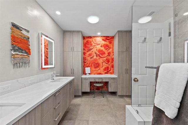 bathroom with vanity and tile patterned floors