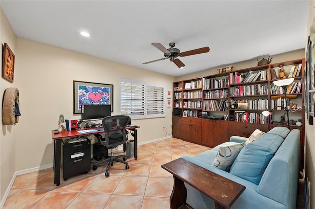 tiled office with ceiling fan