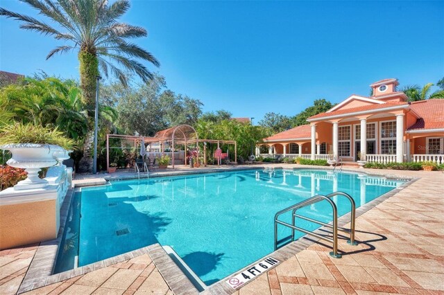 view of swimming pool with a patio