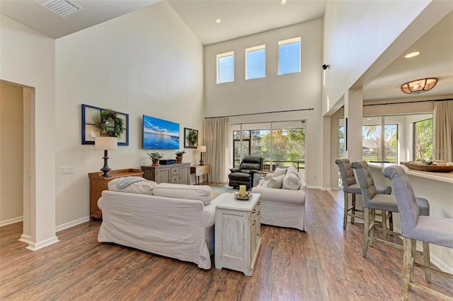 living room with wood-type flooring and a healthy amount of sunlight