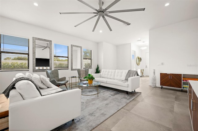 living room with ceiling fan