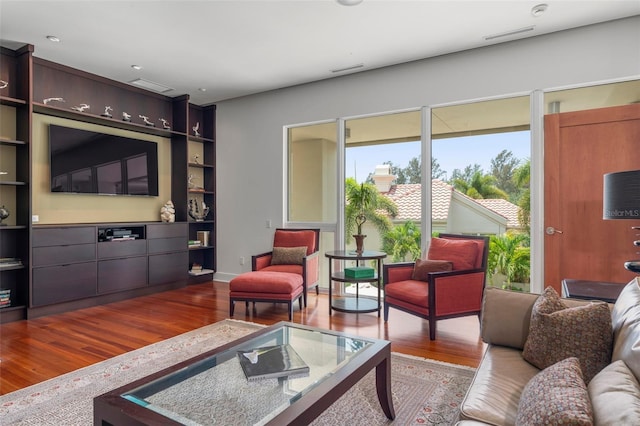 living room with hardwood / wood-style floors