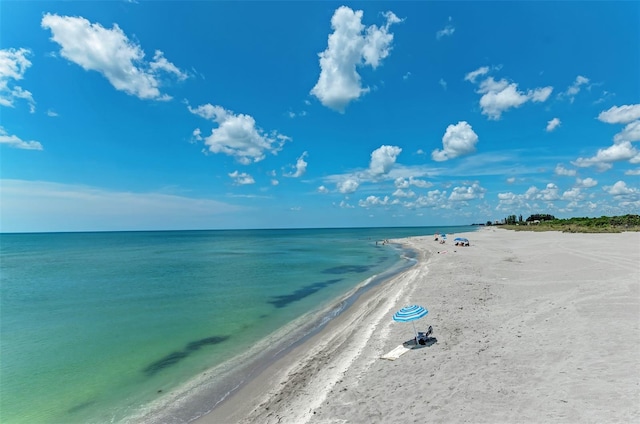 property view of water featuring a view of the beach