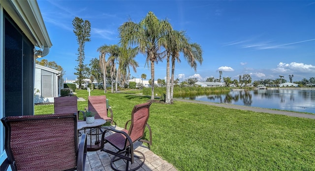 view of yard with a water view