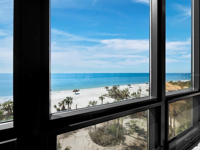 property view of water featuring a beach view