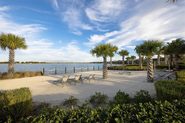 view of property's community with a water view