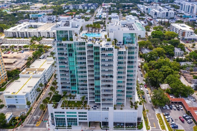drone / aerial view with a city view